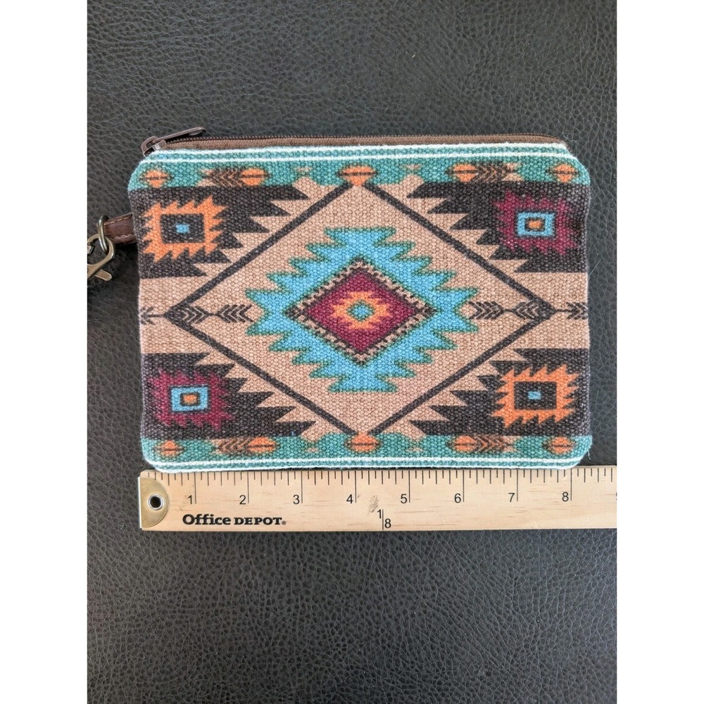 Pine Creek Wristlet Womens Small Teal Bag Aztec Western Print Makeup Travel NWOT - Picture 6 of 10